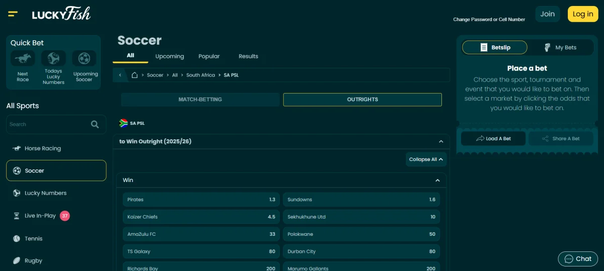 Lucky Fish casino bet – sports betting section