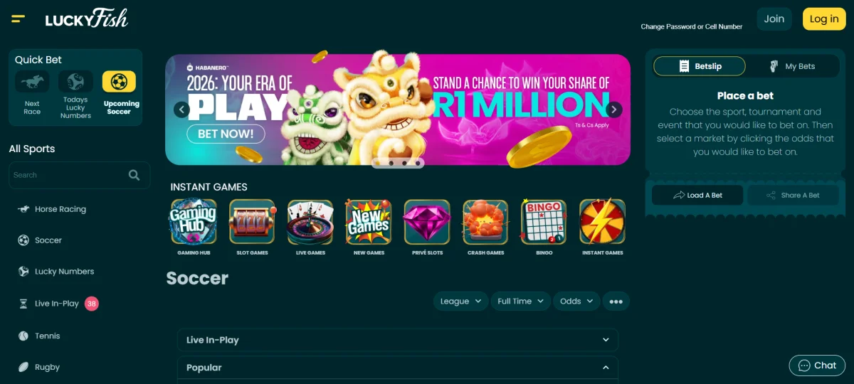 Lucky Fish online casino South Africa – main platform view